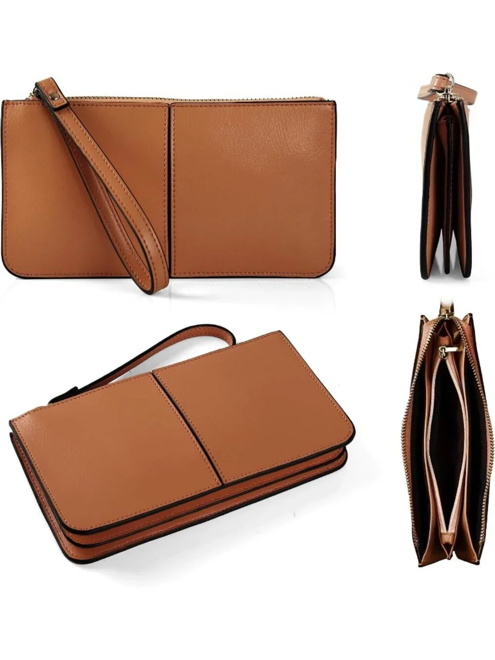 Women's Penny Brown Leather Wristlet Clutch Wallet redit Card Holder Purse